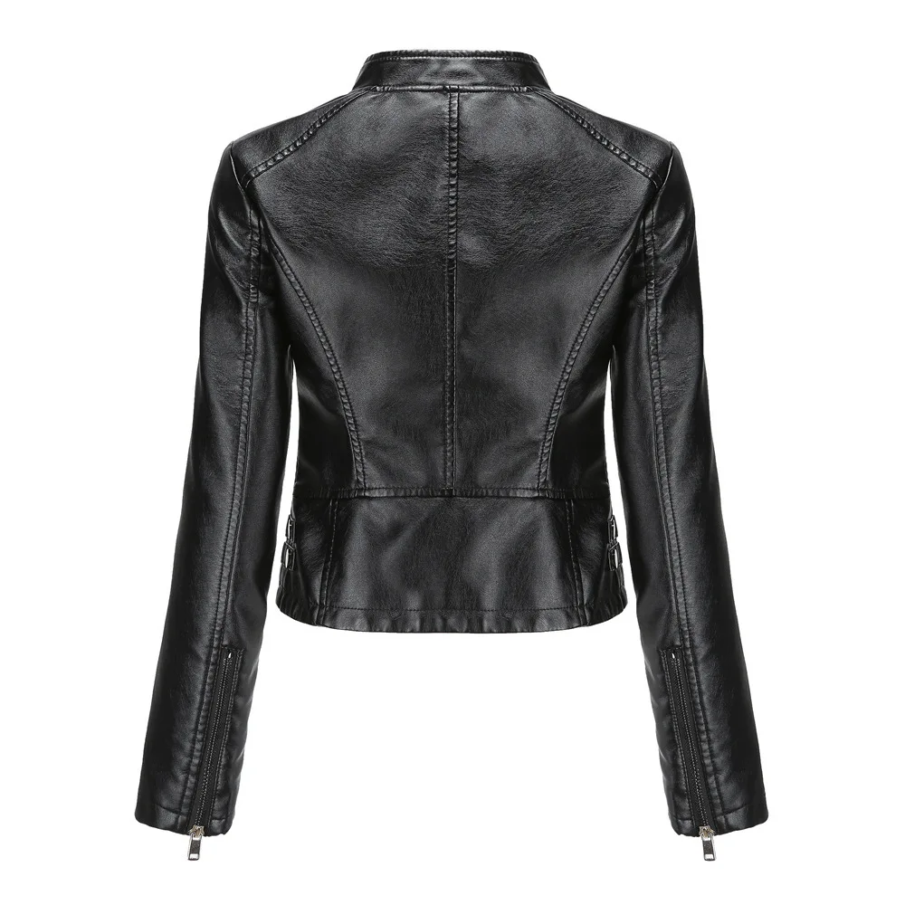 2024 Women's new rivet leather jacket spring and autumn jacket long-sleeved women's jacket stand collar fashion jacket S-4XL