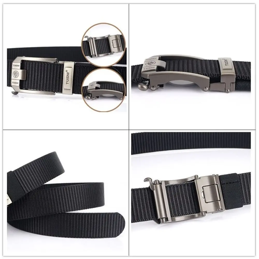 Durable Retro Letter Men Nylon Alloy Belt Non-porous Classic Pin Buckle Belt Wear-resistant Thicken Casual Belts Male