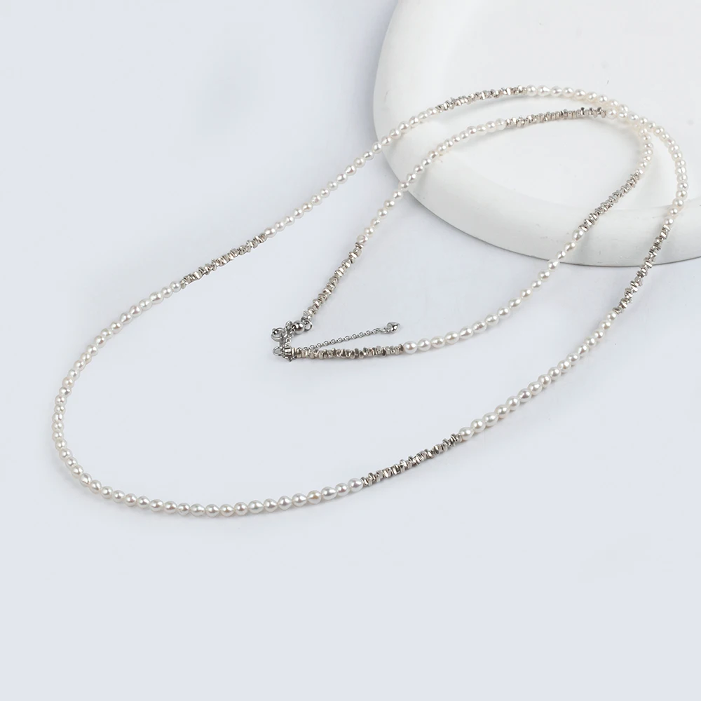 حبل لؤلؤ الأرز اللذيذ - 35.5 بوصة لآلئ المياه العذبة الطبيعية 3-4 مم، قلادة طويلة متعددة الاستخدامات PN077 #4