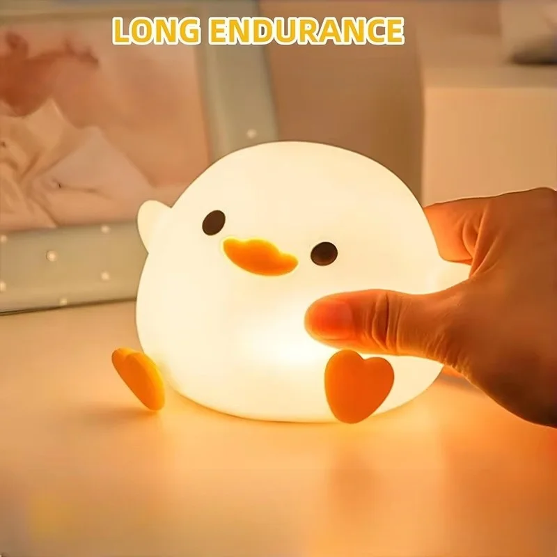LED Night Light Cute Duck Cartoon Animals Silicone Lamp for Children Kid Touch Sensor Timing USB Rechargeable for Birthday Gifts