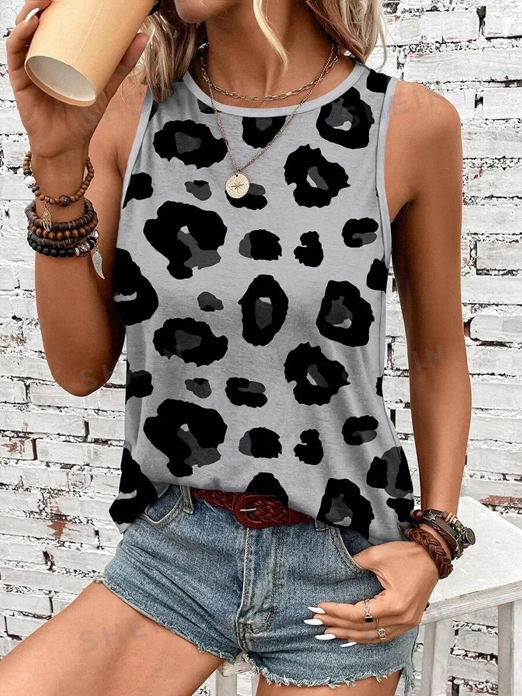 2024 New Leopard Print Women's Elegant Tank Top Outdoor Street Fashion Women's Sleeveless T-shirt Summer Daily Casual Tank Top