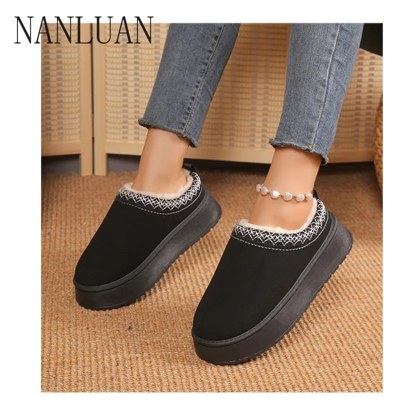 

2024 Boutique Winter Cotton Slippers New Style Simple Solid Color Thick-soled Women's Shoes High Quality Cotton Warm Slippers