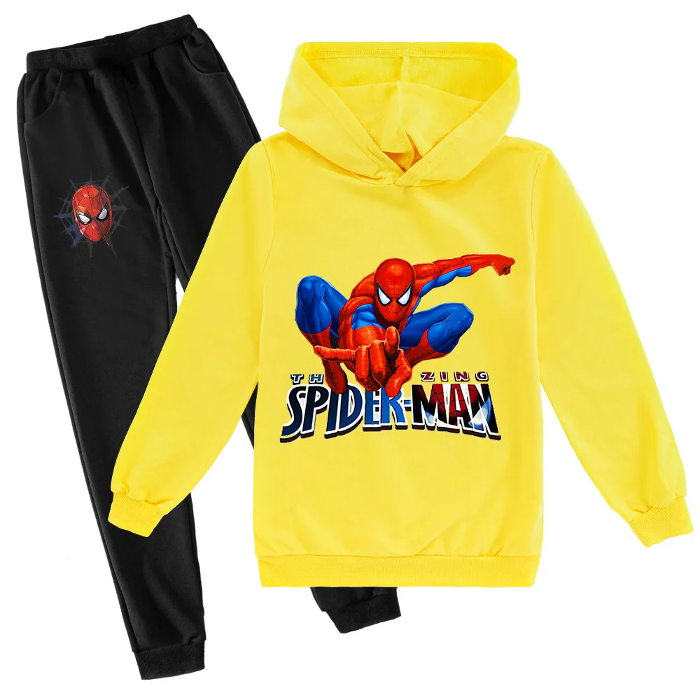 Casual Kids Clothes Spiderman Cartoon Anime Graphic 2 Piece Hoodies Set Clothing Cool Clothing Boys Tracksuit Children