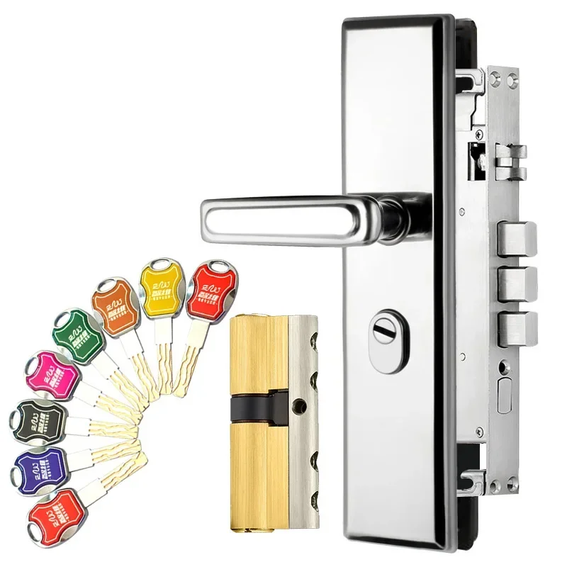 Anti Theft Door Lock Set, Stainless Steel Handle, Lock Body, Universal Household Lock, Mechanical Door Lock