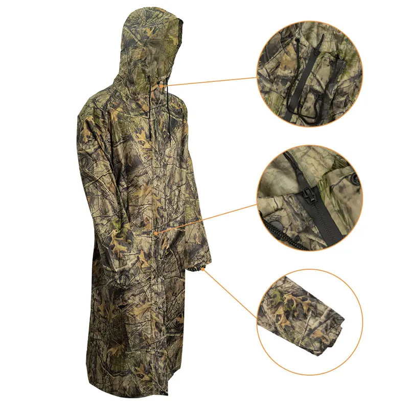 Camouflage Long Raincoat for Men Tactics Camo Waterproof Poncho Woman Coat Against Rain Fishing Hiking Conjoined Cover Clothing