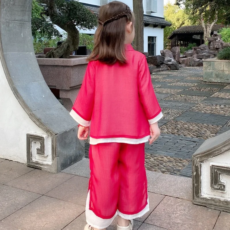 Girls 2022 New Autumn Thin Spring Hanfu Suit Cute Girls Long Sleeved Chinese Style Two Piece Set Ancient Fairy Baby Tang Suit