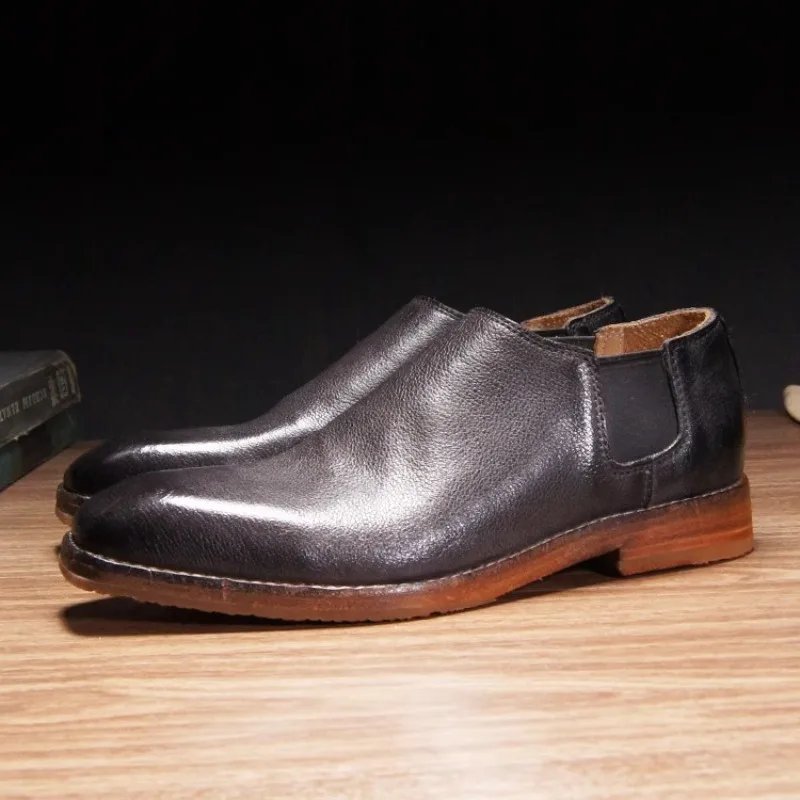 Fashion Casual Square Toe Chelsea Boots Men Low Top Work Comfortable Slip on Oxford Business Ankle Boots Male Shoes Outdoor view 4