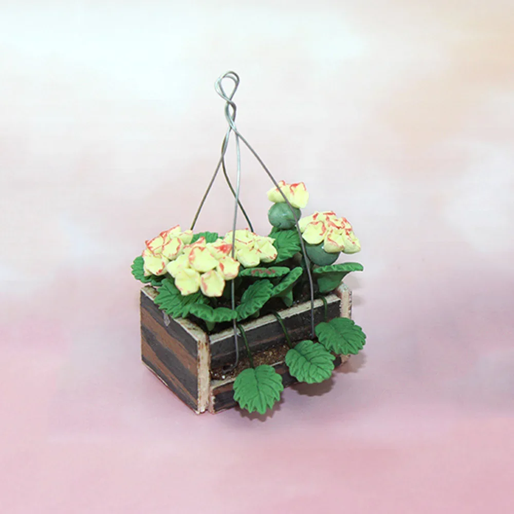1/12 Dollhouse Miniature Accessories Mini Potted Plant Yellow Hanging Basket Flower Model for Doll House Home Decoration