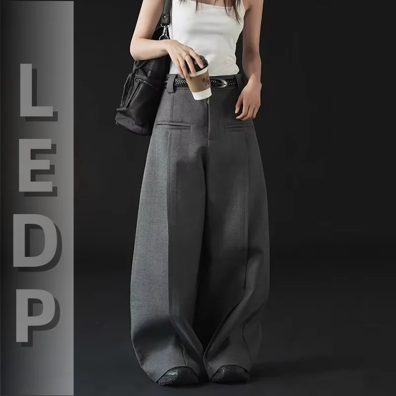 IMU Modern Women's Pleated Wide Leg Pants Plus Size Casual Slant Pocket Draped Long Suit Trousers Work Office Lady Bot