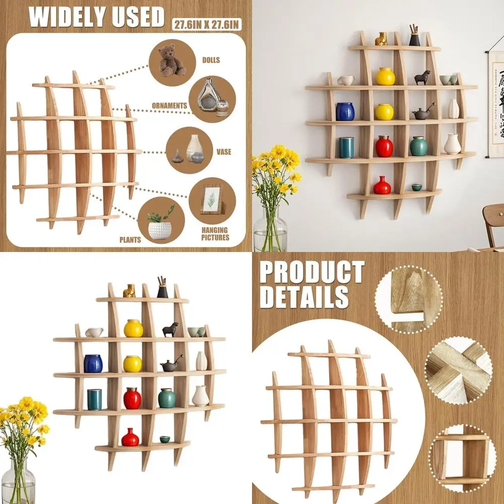 

Elegant Wall-Mounted Mug Rack for Kitchen and Living Room, Wooden Tea Set Storage, 27.6x27.6