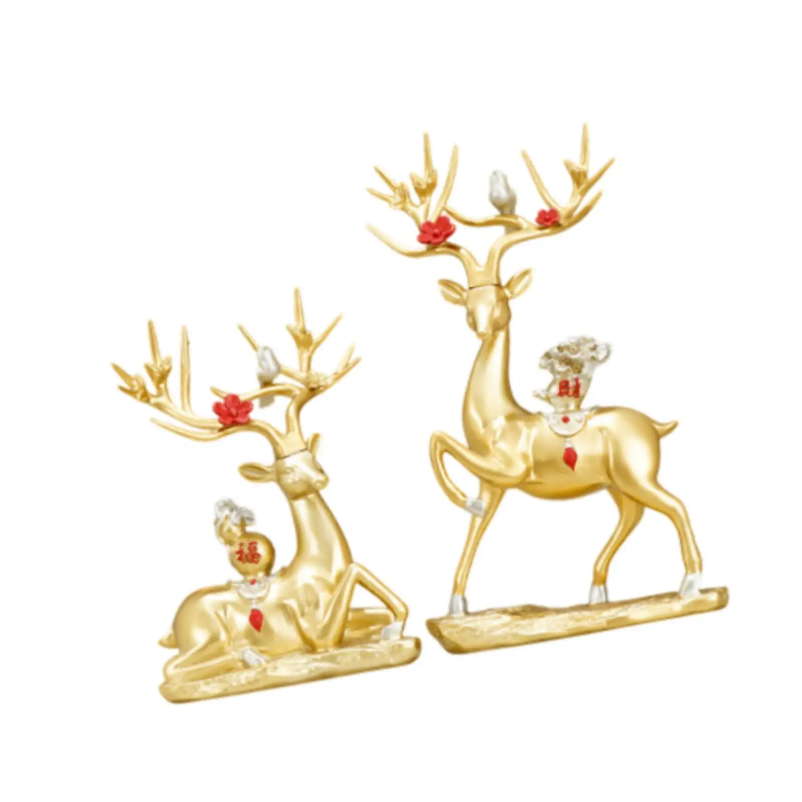 2 Pieces Reindeer Figurines Artificial Animal Crafts Animal Statue Elk Sculpture for Bookshelf Cabinet Office Bedroom Decoration