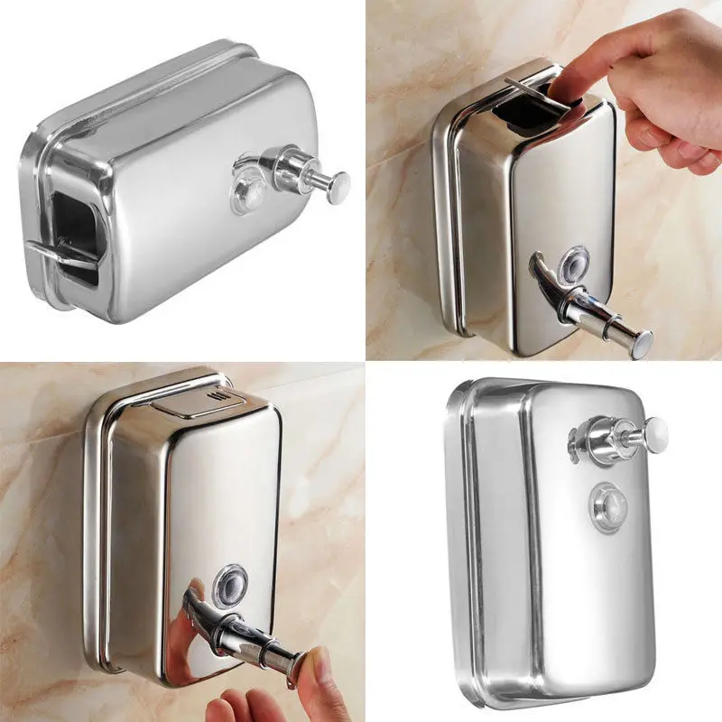 

15*10*4.8Cm Wall Mount Soap Dispenser 500Ml Stainless Steel Silver For Liquid Lotion Shampoo Pump Bathroom Kitchen Suction Cup