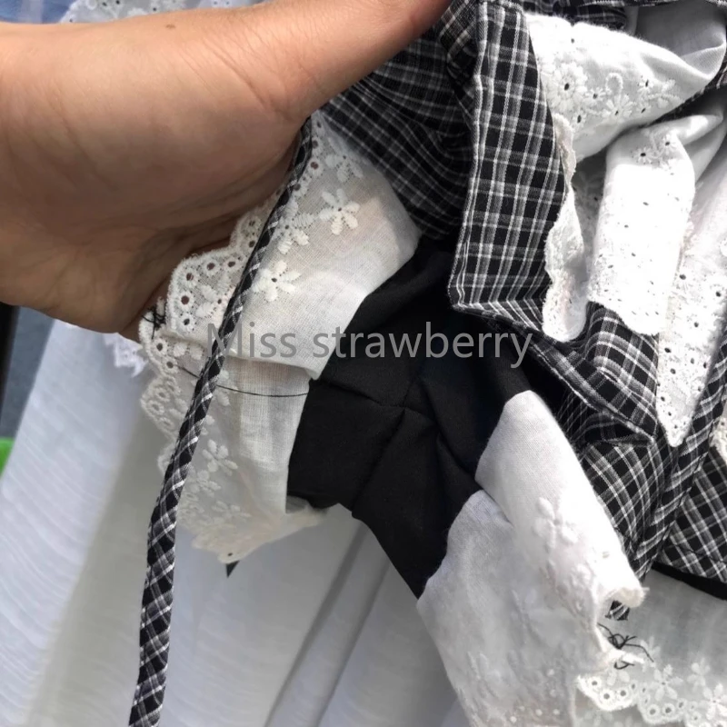 Summer Vintage Lace Elastic Waist Short Skirt Women High Street Y2k Patchwork Plaid Skirts Female Design Hepburn  A-line Skirt