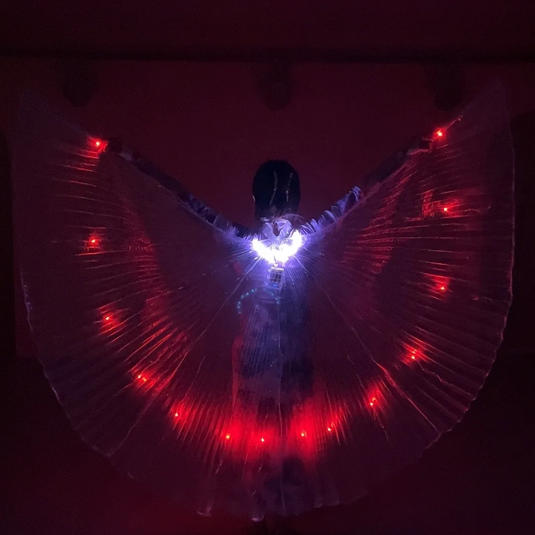 Novas crianças mudança automática cor dança do ventre led borboleta asa isis brilhante iluminar traje para o dia das bruxas