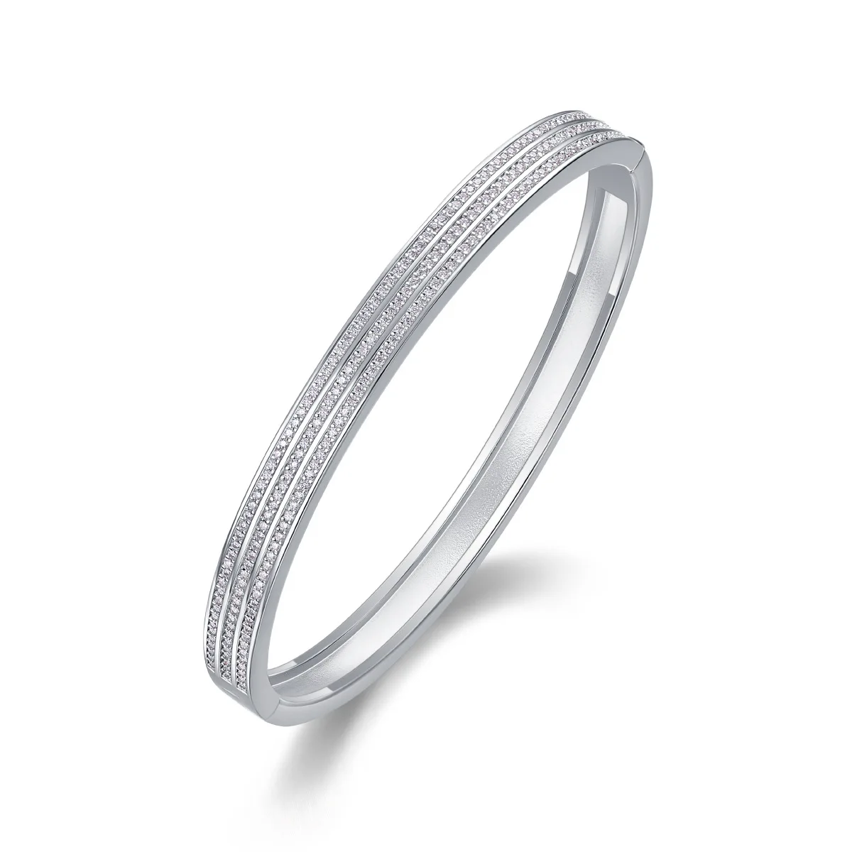 Moissanite 3 Row Pave Bangle Bracelet 925 Silver White Gold Plated Dainty Cuff for Women Stackable Daily Wear Party Gift