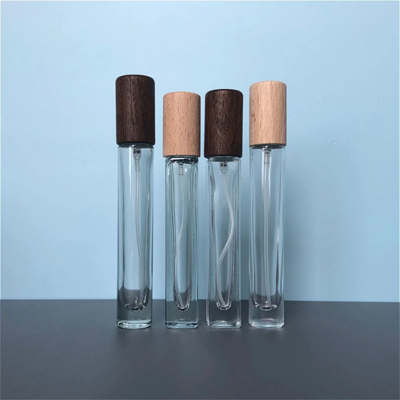 

10/15ml Premium Glass Perfume Spray with Walnut Beech Cap, Portable Refillable Travel Atomizer for Cosmetics