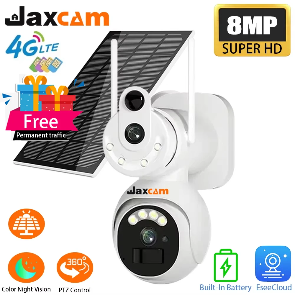 

4G Dual Lens Dual Screen 8MP Solar Security Camera Outdoor 360° Color Night Vision Ai Automatic Tracking Video Surveillance Came