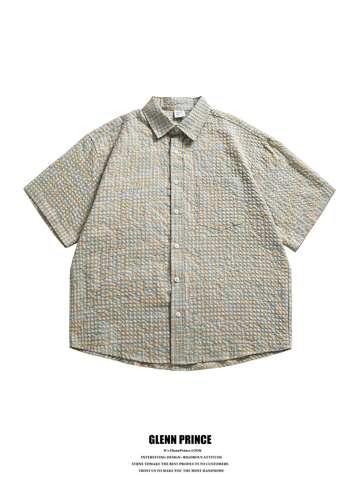 Lightweight Summer Bubble Shirt Men's Short Sleeve Plaid Texture Japanese Style Color Woven Retro Couple's Shirt Breathable C...