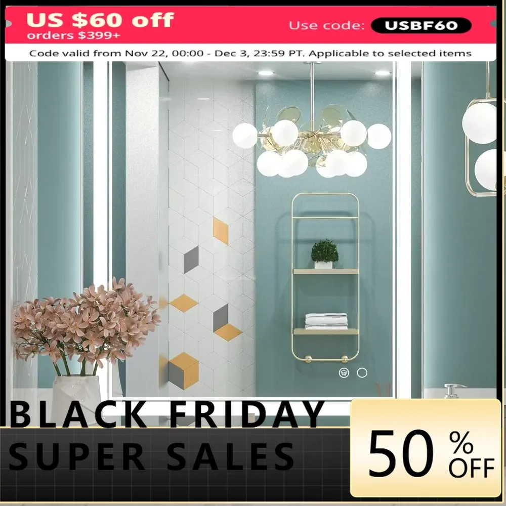 

LED Bathroom Mirror with Lights 30 x 36 Inch Inch Front Lighted Vanity Mirror, UL Listed LED Driver, Wall Mounted Anti-Fog