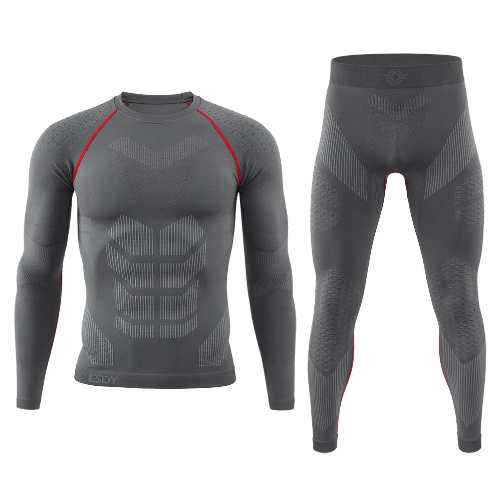 Men's Autumn and Winter New Outdoor Seamless Underwear Sports Fitness Set Yoga Skiing Sportswear Warm Base Men's Sports Set