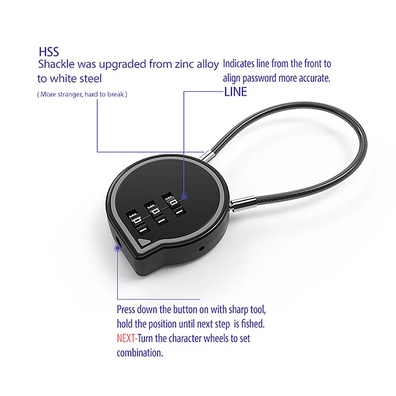 1Pcs For Luggage Outdoor Combination Lock Wire Password Padlock With Combination Waterproof Duty Combination Padlock