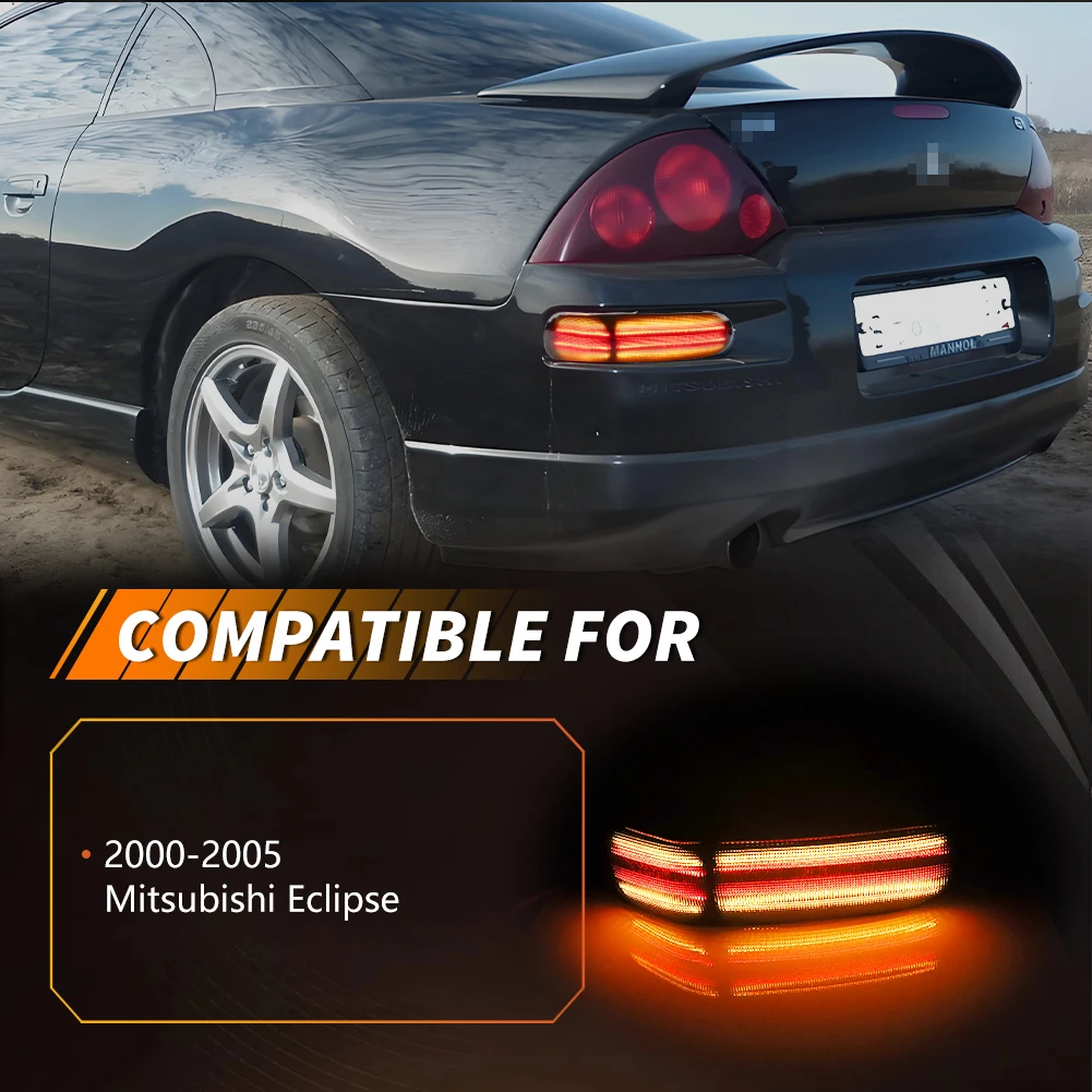 2Pcs For 2000 2001 2002 2003 2004 2005 Mitsubishi Eclipse Rear Bumper Turn Signal Light Brake Tail Light Side Marker Light W/LED