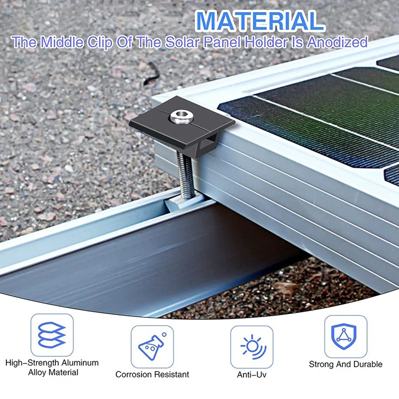 8 Pack Centre Clamp Black T-Shaped Centre Clamp Photovoltaic Adjustable Solar Panel Centre Clamp For Solar Panel