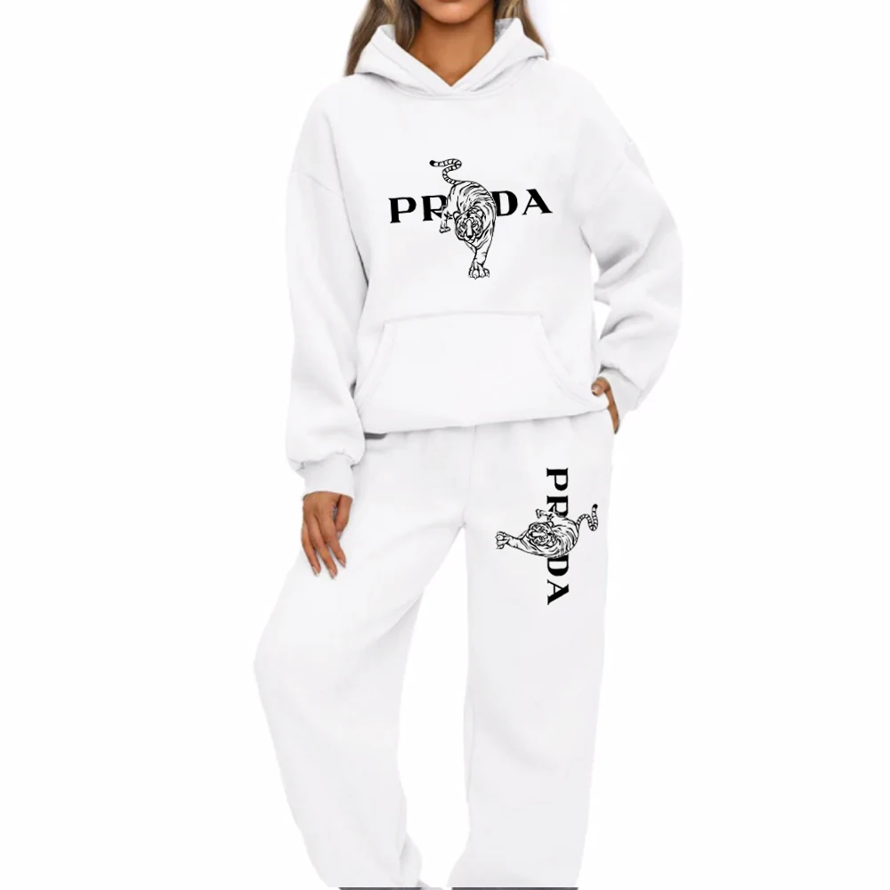 Women\'s Fashion Outfits Letter-printed Long-sleeved Drawstring Hoodie Girdling Pants Extravagant Suit Female 2-piece Set