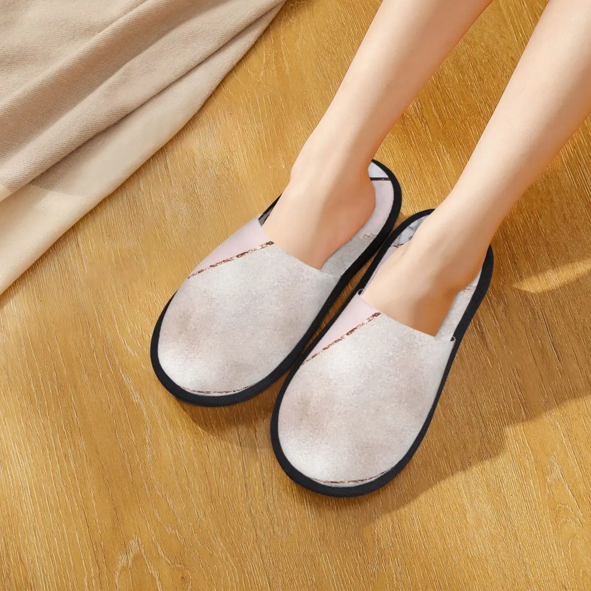 Custom Spliced Mixed Rose Gold Marbl Slippers Memory Foam Warm Soft Women House Slipper Indoor Cozy Shoes