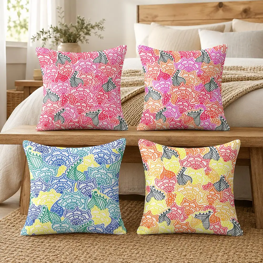 Garden Flower Pattern Cushion Cover Soft Short Plush Pillow Cover Smooth Cozy Texture Cushion Case Home Decor