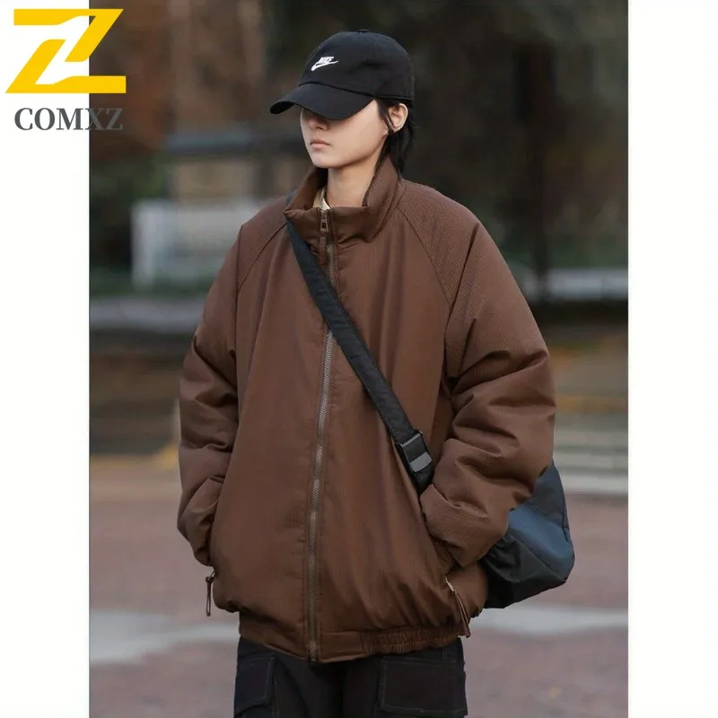 

COMXZ Men Puffer Jacket 2025 Unisex Versatile Ski Street Lightweight Loose Travel Cotton-Padded Jacket Warm Snow Winter Jacket