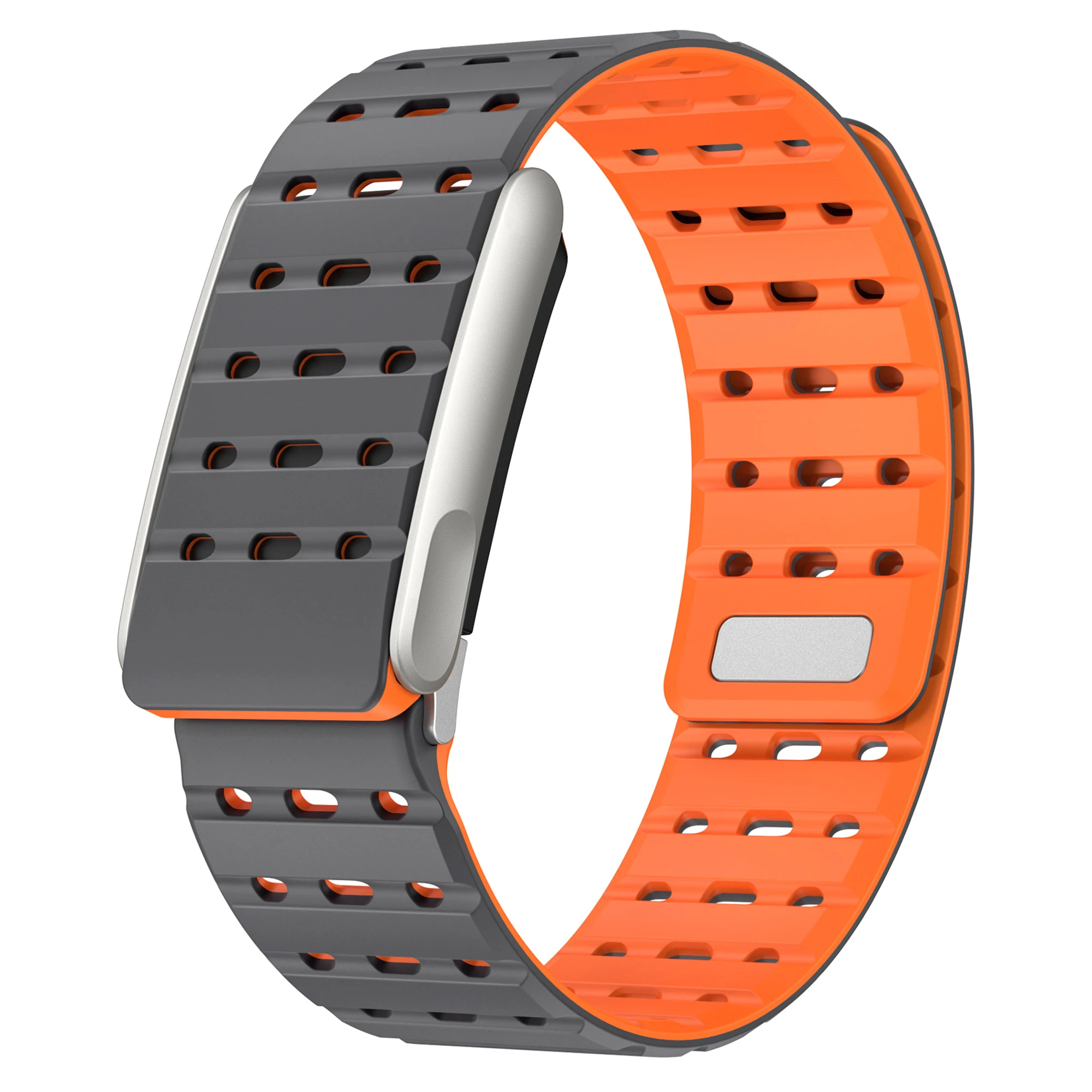 For WHOOP 5.0 LIFE MG Watch Band Magnetic Breathable Silicone Zinc Alloy Strap - Grey  /  Orange