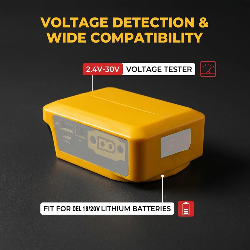 for Dewalt 20V Power Battery Adapter with USB Type C DC Ports Mobile phone power bank for DC tool LED lights DIY RC Models