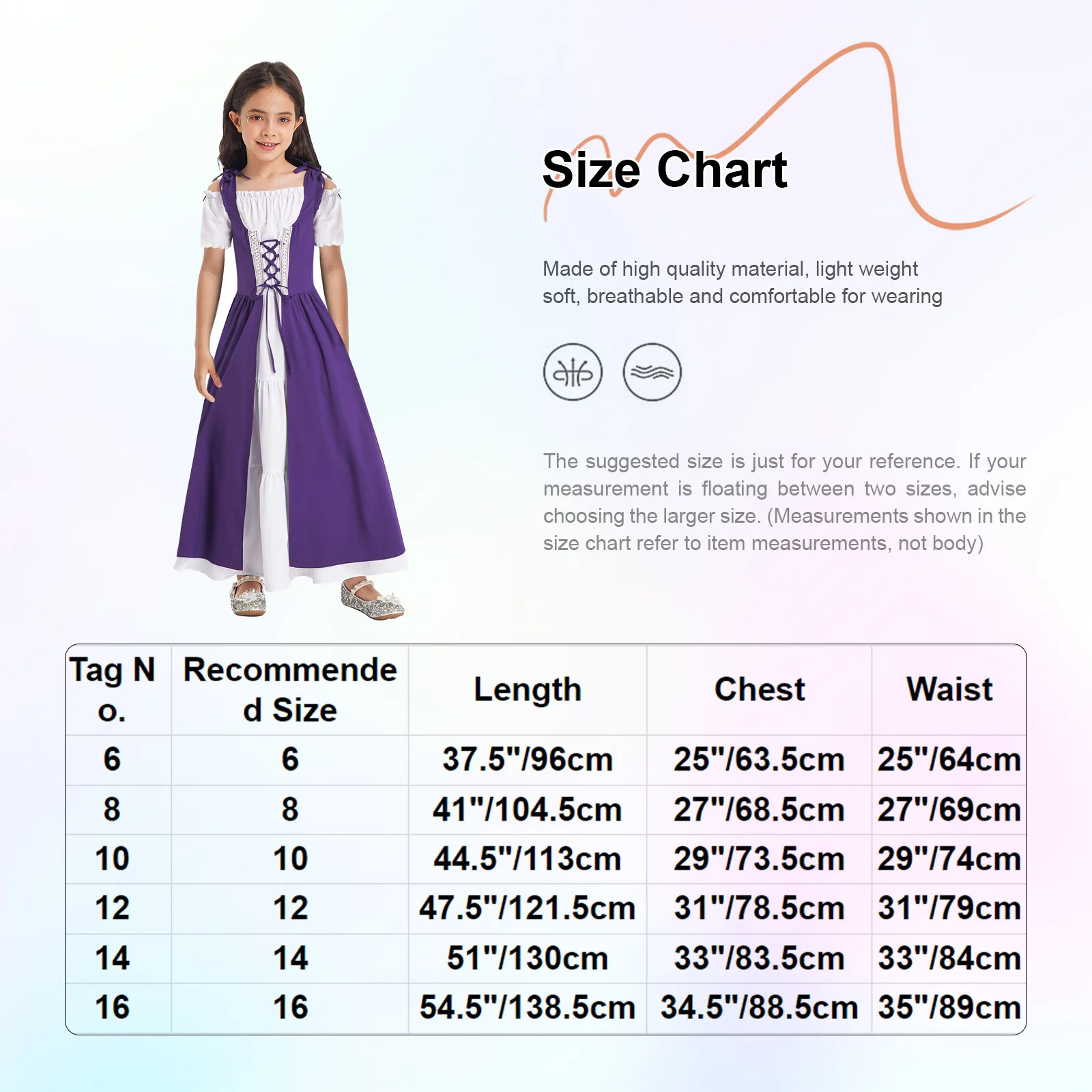 Kids Girls Medieval Renaissance Dress 2023 Vintage Halloween Cosplay Costume Short Sleeve Lace-up High Waist Fancy Party Dress