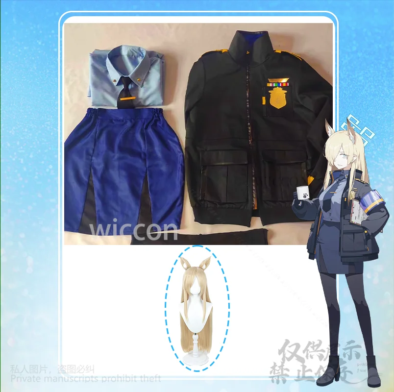 Anime Game Blue Archive Comic Con Kanna Sexy Costume Dress Black Yellow Coat Tie Set Wigs Furry Earwear Halloween Cos Customized