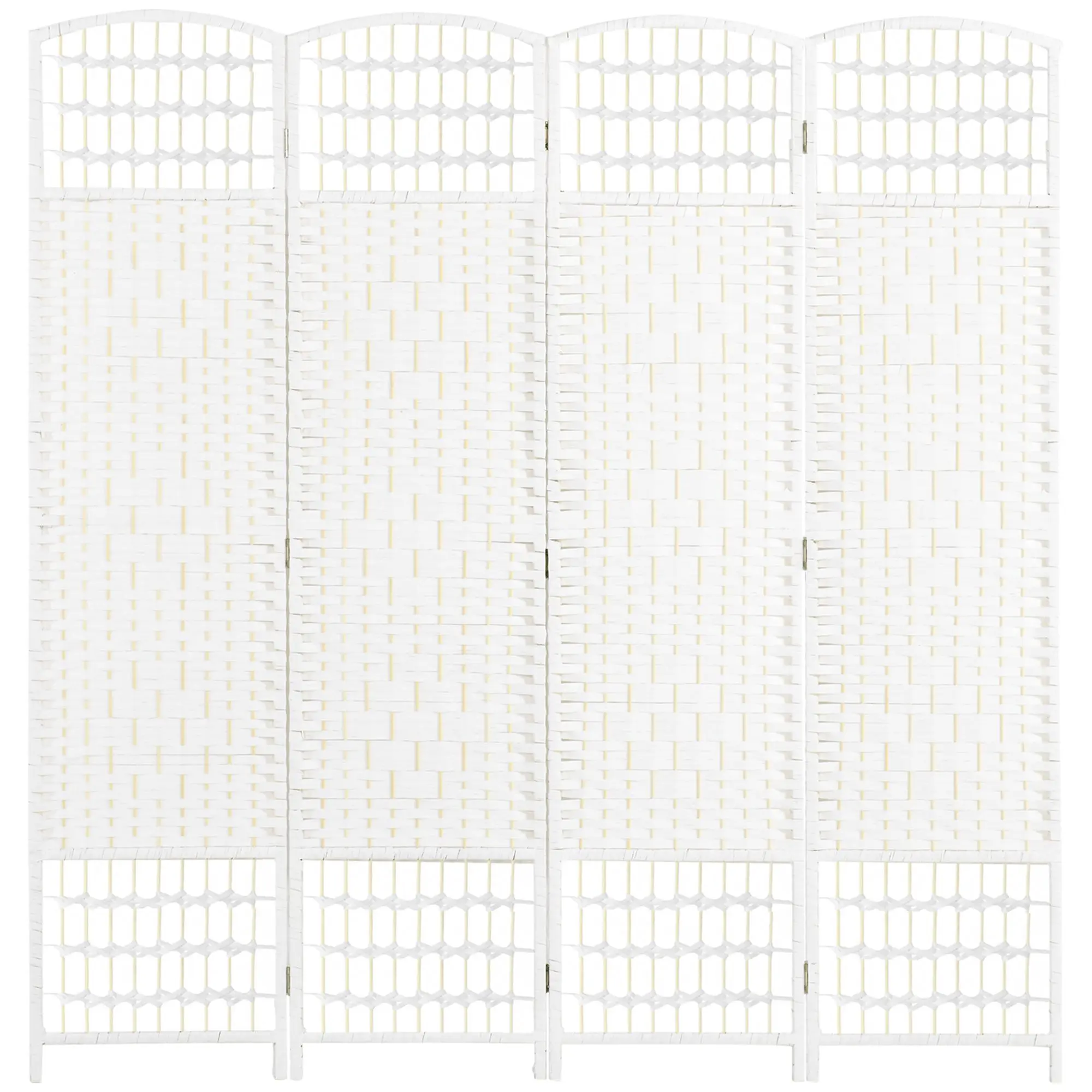4-Panel White Wave Fiber Folding Privacy Screen, Freestanding Room Divider for Home Office