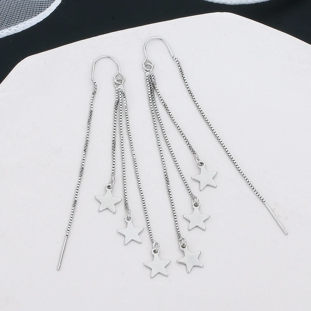 KOFSAC 2022 Fashion Three Star Long Tassel Earrings For Women Exquisite 925 Silver Ear Line Lady Anniversary Accessories