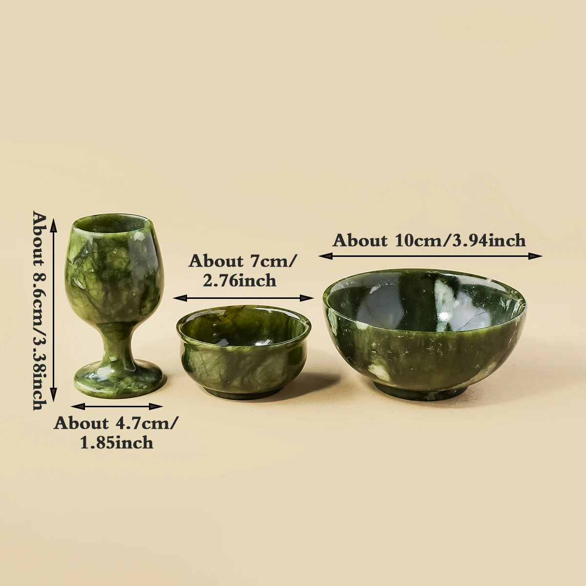 1pc Natural Serpentine Stone Tea Set, Serpentine Tea Cups, Large Bowl & Kung Fu Small Bowls, Handcrafted Decor Ornaments