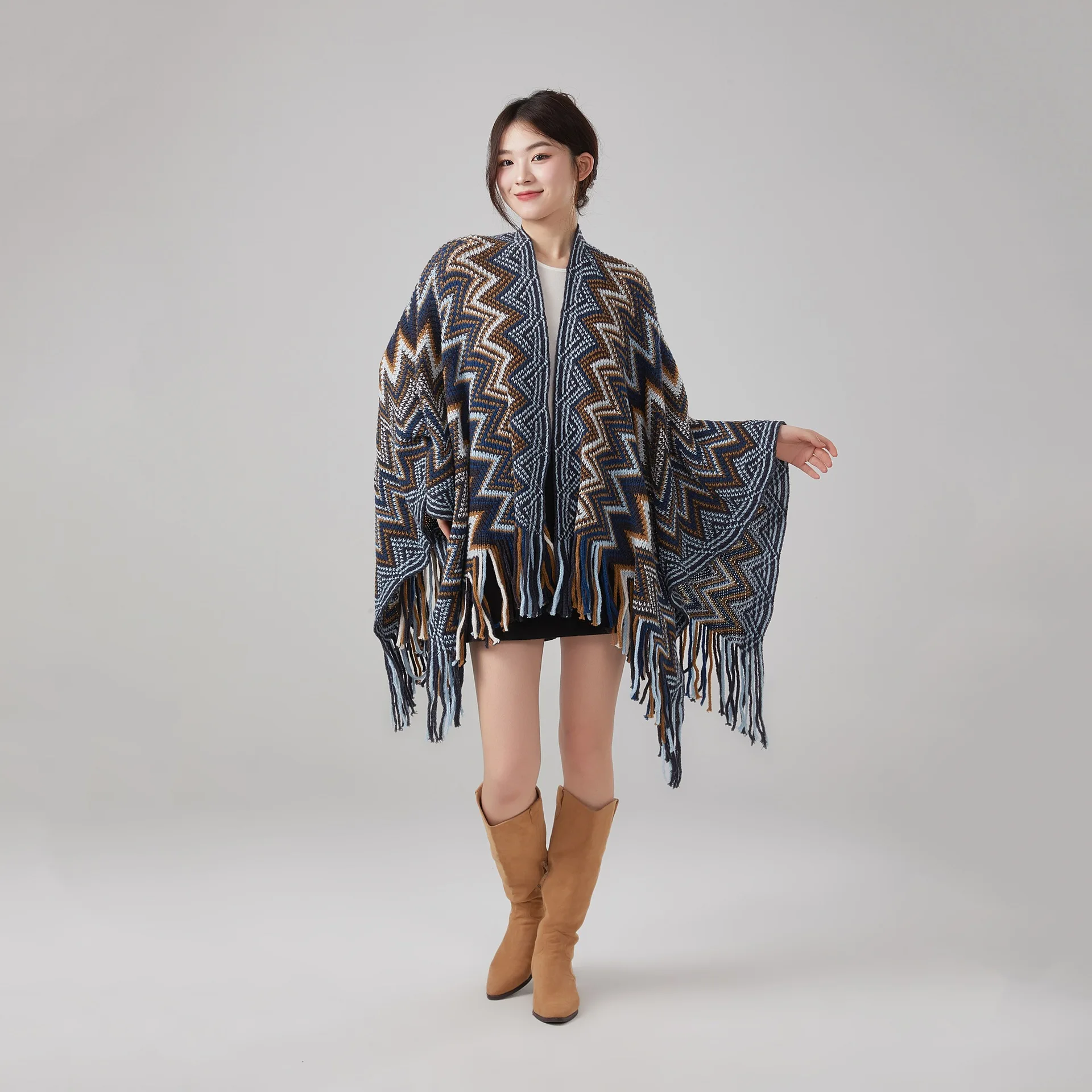 Autumn/Winter New Arrival Ethnic Style Scarf Women's Outerwear Casual Retro Travel Knit Tassel Cape Cloak Poncho Gift P3