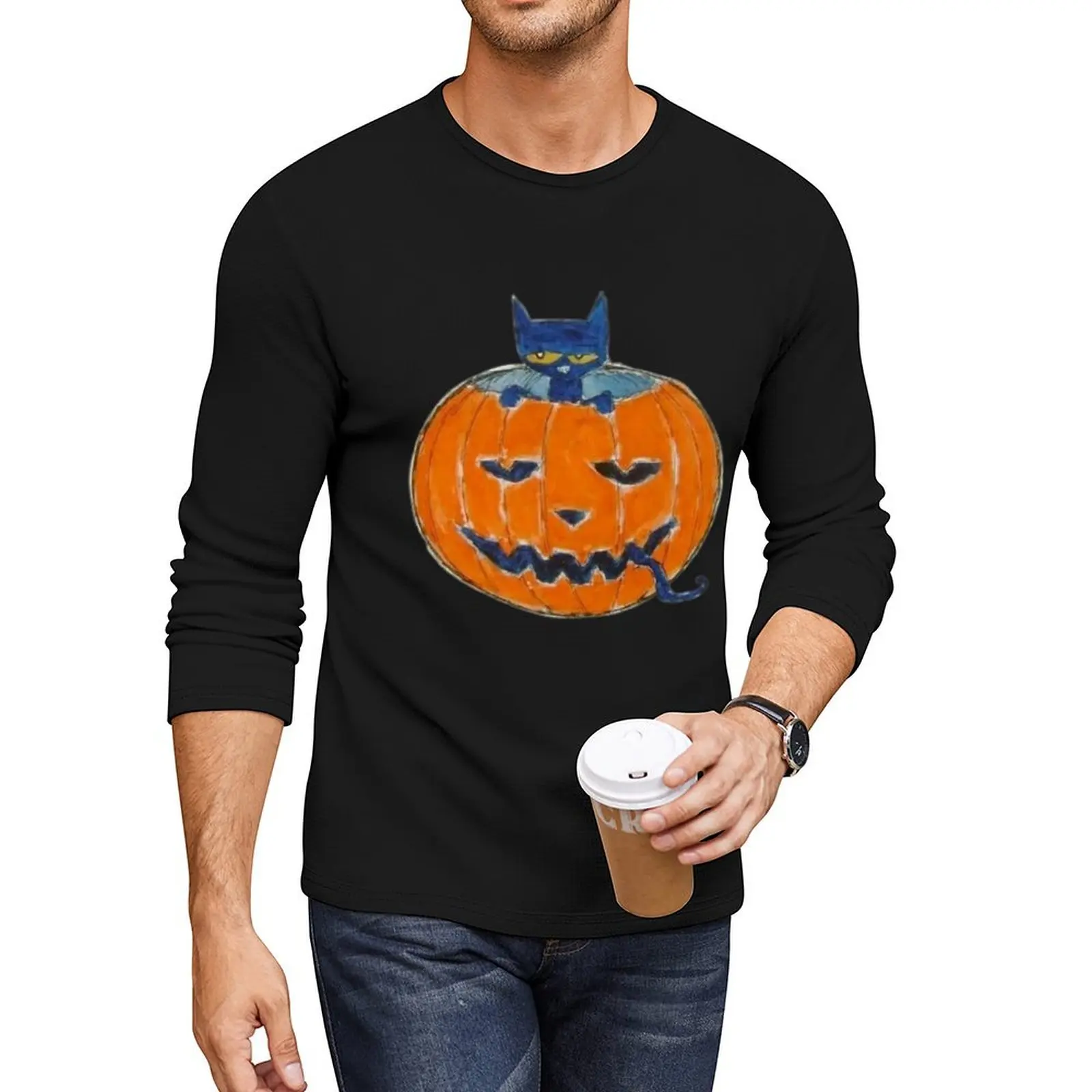 pete the cat in a pumpkin Long T-Shirt Oversized t-shirt vintage t shirt black t-shirts for men