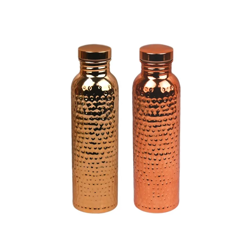 New 800ML Electroplated Copper Water Bottle​ ​One-Click Open Lid​ Stainless Steel ​Hammer Pattern Cup​ Sports Water Bottle