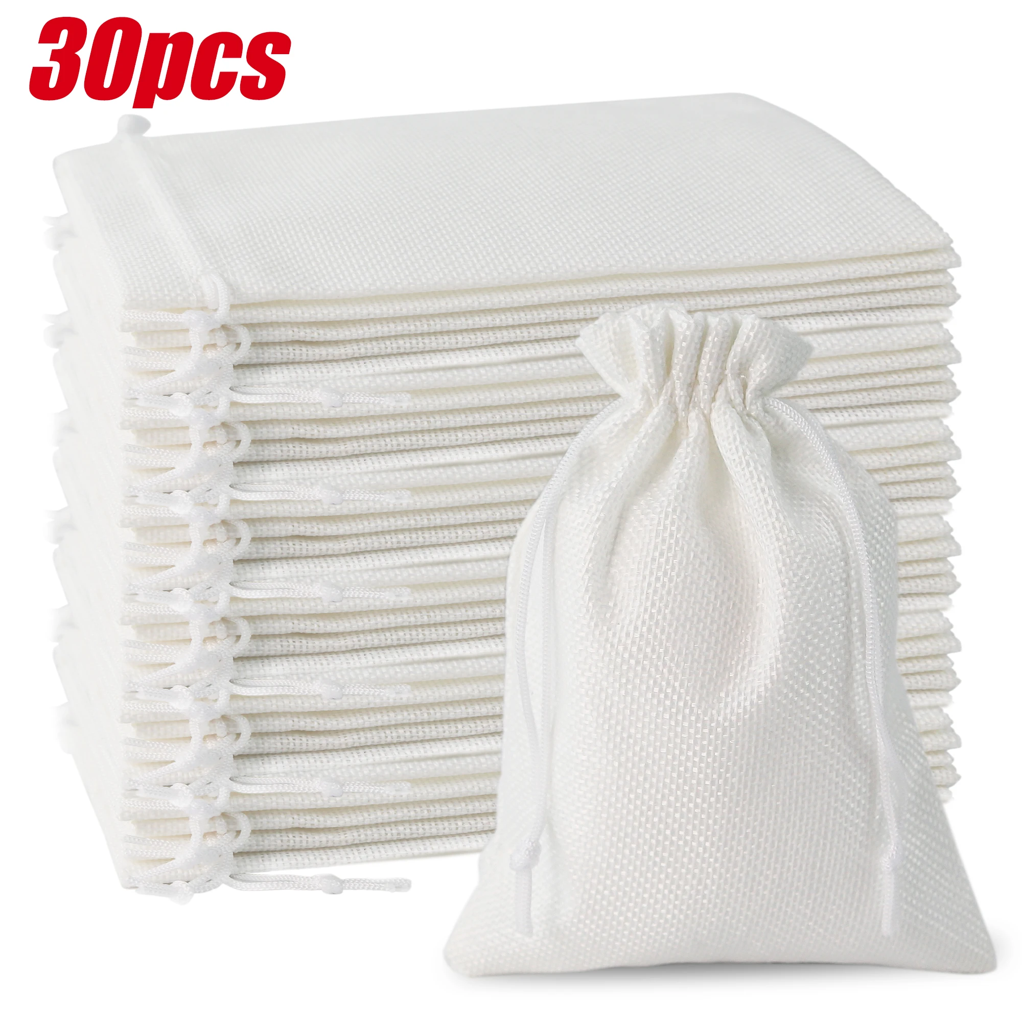 30PCS White Drawstring Burlap Bag Jute Gift DIY Wedding Favor Gift Bag For Packaging Candy Chocolate Jewery