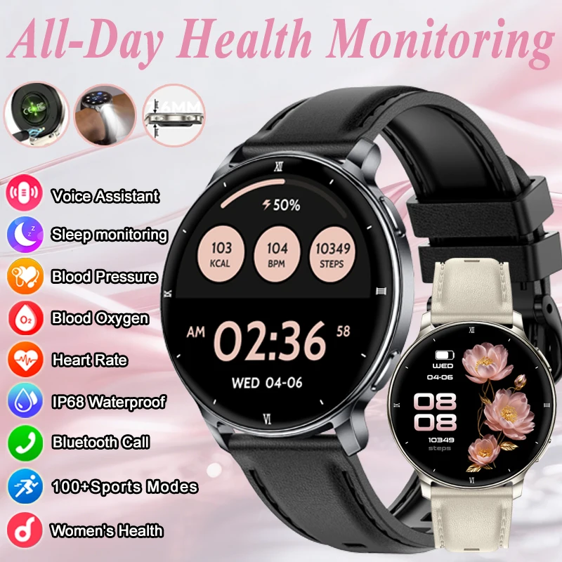 

2026 Ultra-Slim New Women Smartwatch Supports blood pressure oxygen monitoring women's health tracking Waterproof Smart Watch