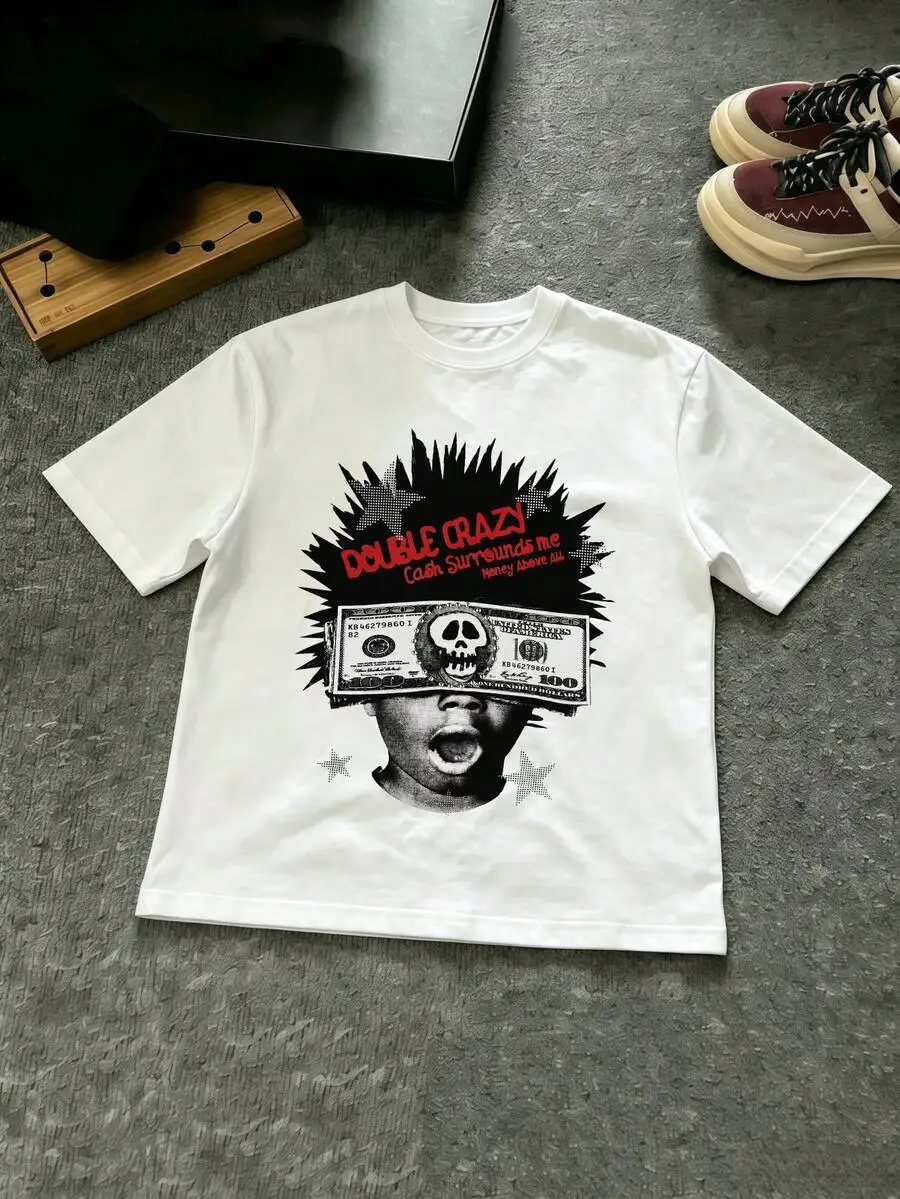 Men's Y2K Cotton Front Print Dark Skull Cash Money Graphic T-Shirt Hip Hop Streetwear Urban Fashion Aesthetic Casual Summer Everyday Daily Collections