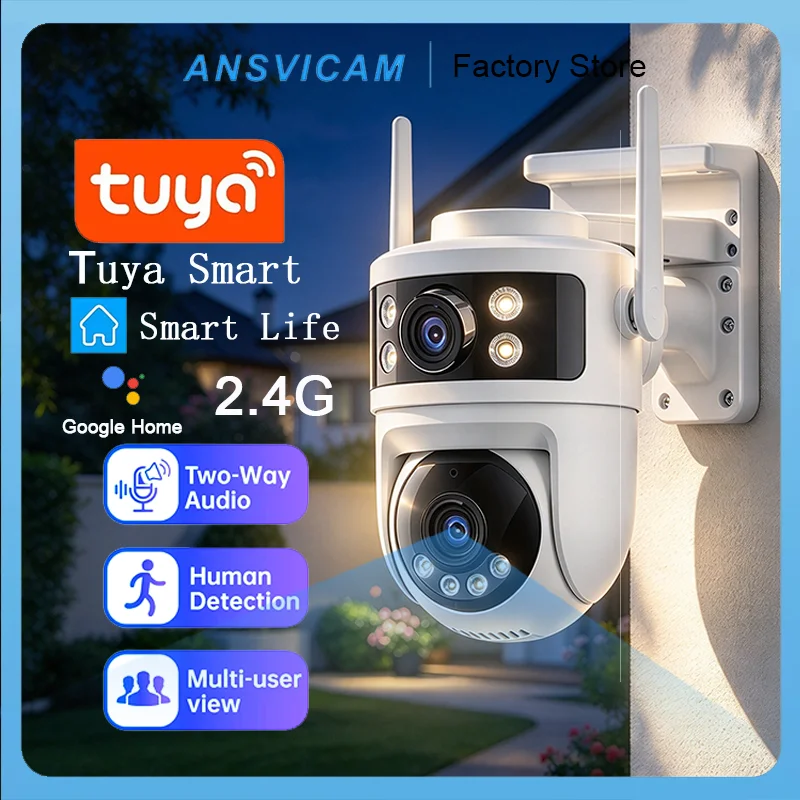 4K 2.4G WiFi Tuya Dual Screens IP Camera PTZ Camera Human Detection Security Surveillance Support ONIVF Alexa Human Tracking Cam