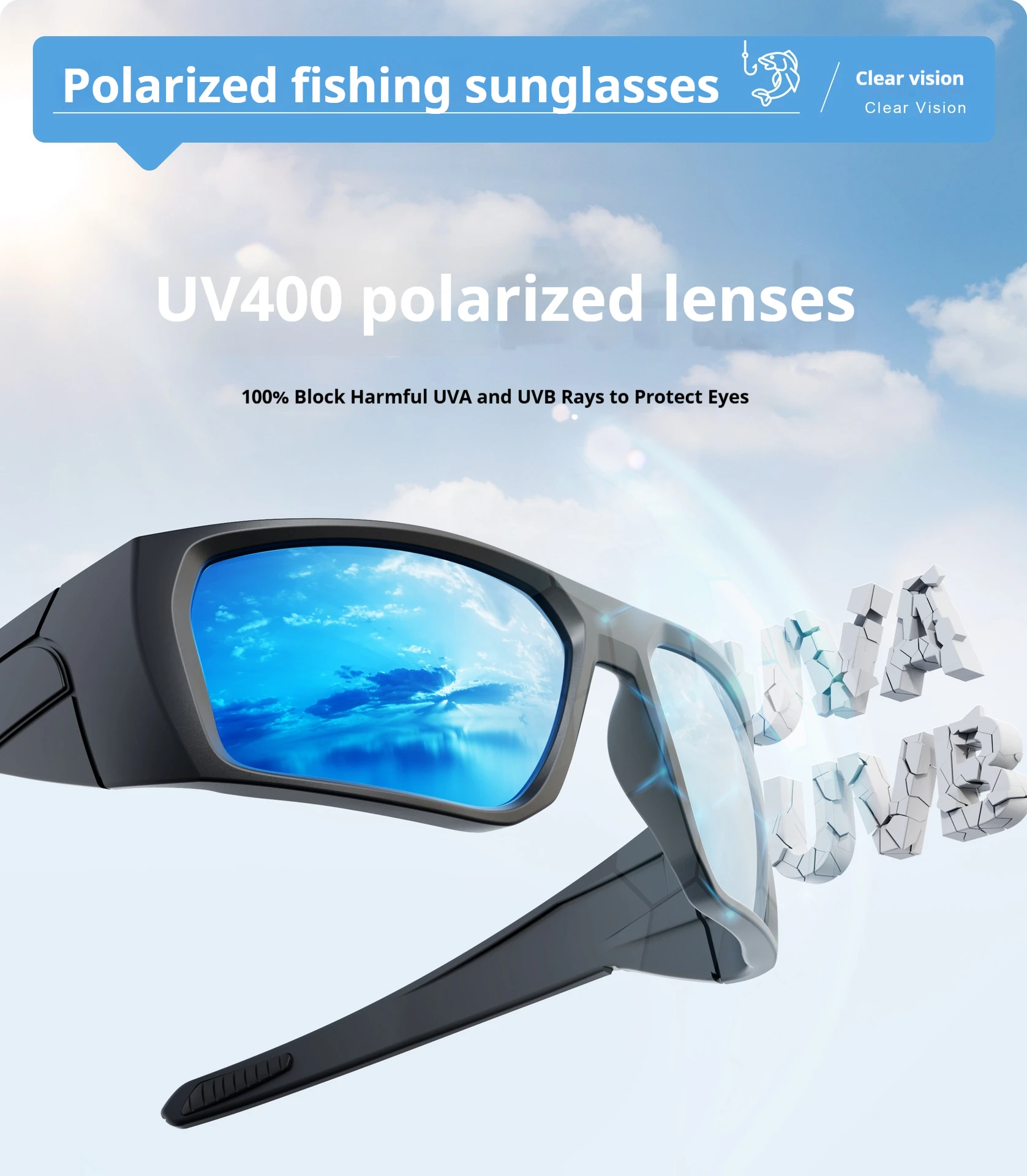 

New TR90 Polarized Surfing Fishing Sunglasses For Men Lightweight Outdoor UV Protection Hiking Sports Glasses