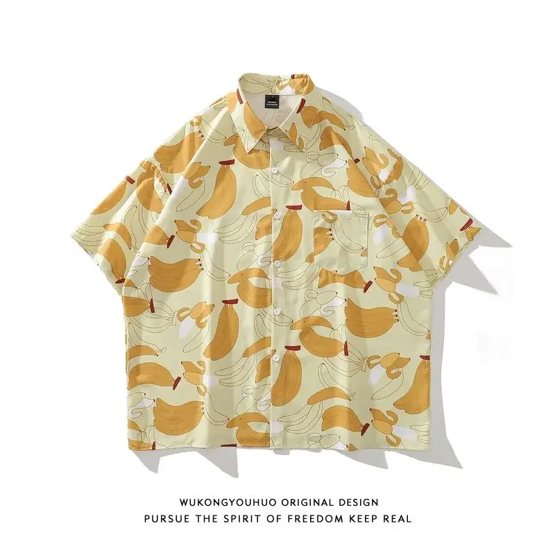 Hip Hop Funny Creative Banana Graphic Shirts Mens Oversized Loose Beach Blouse Half Sleeve Turndown Collar Camisas Harajuku Tops