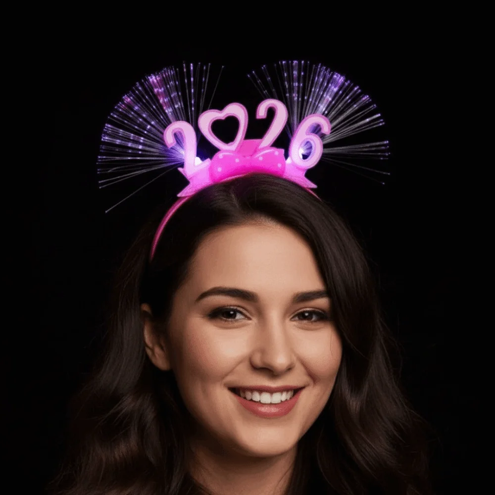 LED توهج 2026 سنة جديدة سعيدة عقال التصوير الفوتوغرافي أغطية الرأس عدد الرسالة 2026 توهج العصي البلاستيك الملونة LED توهج العصابات الشعر #3