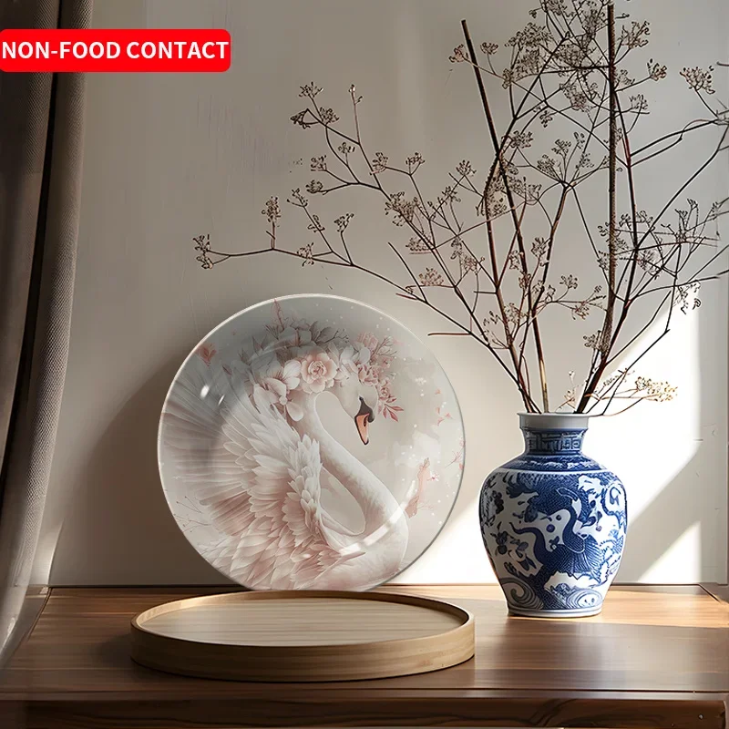 1pc Elegant Day Swan Floral Ceramic Decorative Plate - Non-Food Contact Hand-Painted Artistic Home Decor for Living Room,
