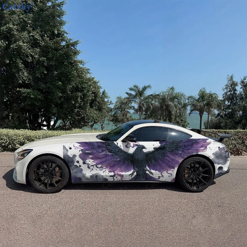 2pcs Purple-Wing Raven Cloud Vibe, Durable, Fade-resistant, Enhance Vehicle Aesthetics With Bold Artistic Design Car Vinyl Wraps